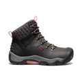 Women's keen revel iii waterproof winter hiking boot in black with quilted collar red laces