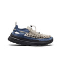 Men's UNEEK WK sneaker vintage indigo sandal with blue and beige woven mesh upper and black rubber