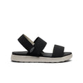 Women’s elle backstrap sandal in black with two wide elastic straps and light gray rubber sole