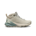 Beige and teal keen women's targhee apex waterproof hiking boot with mesh upper and rugged outsole
