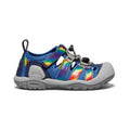 Little kids knotch creek bright cobalt water sandal with rainbow tie dye straps and gray rubber sole