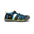 Big kids seacamp ii cnx keen water sandal in black brilliant blue with lime green adjustable straps