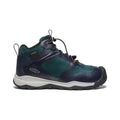 Big kids wanduro waterproof boot in dark blue and teal mesh with black laces orange eyelets white