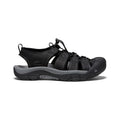 Men's newport leather sandal in black with steel grey rubber sole and adjustable laces for water