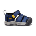 Toddlers newport h2 keen water shoe in blue with yellow accents and adjustable straps for active