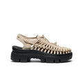 Beige woven leather all gender uneek plt sneaker with chunky black rubber sole in safari black color
