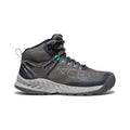 Women's nxis evo waterproof boot in magnet ipanema gray and black with mesh upper teal laces