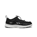 Black keen women’s UNEEK O3 woven sneaker sandal with white rubber sole and braided textile upper