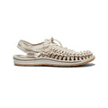 Beige woven leather men's UNEEK canvas sandal with braided strap design and tan rubber sole natural
