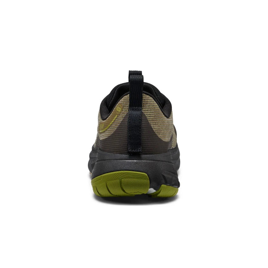 Men's Roam Waterproof Trail Running Shoe - Dark Olive/Burnt Brick Rear view of lightweight trail running shoe with grippy outsole and breathable mesh upper - Image 1