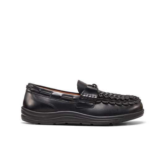 Men’s UNEEK loafer nocturnal black black leather moccasin with braided toe and stitched details