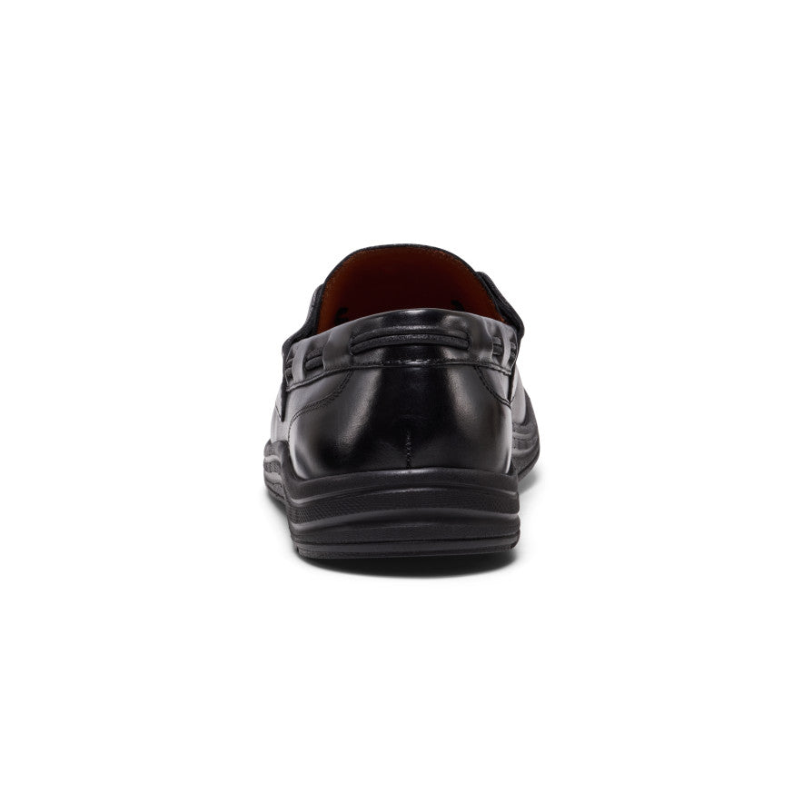 Men’s UNEEK loafer in nocturnal black is a black leather slip-on shoe with a glossy finish and cushioned sole