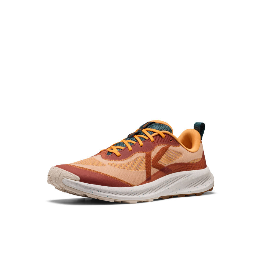 Men's wander trail running shoe in fossil orange and carrot curl with breathable mesh upper