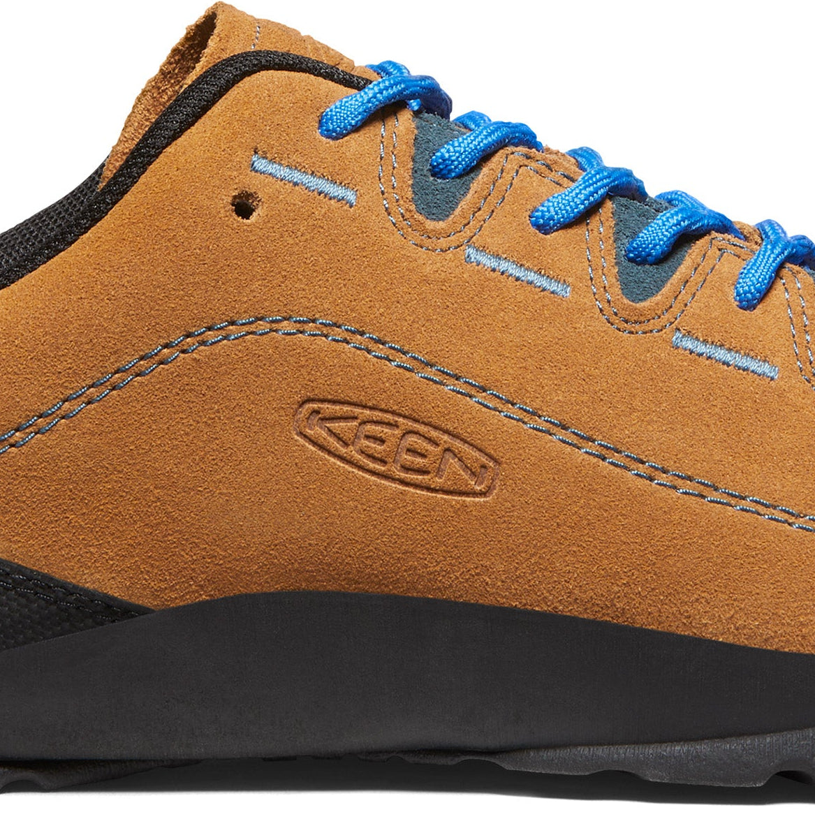 Closeup of Jasper Suede Shoe in Cathay Spice/Orion Blue