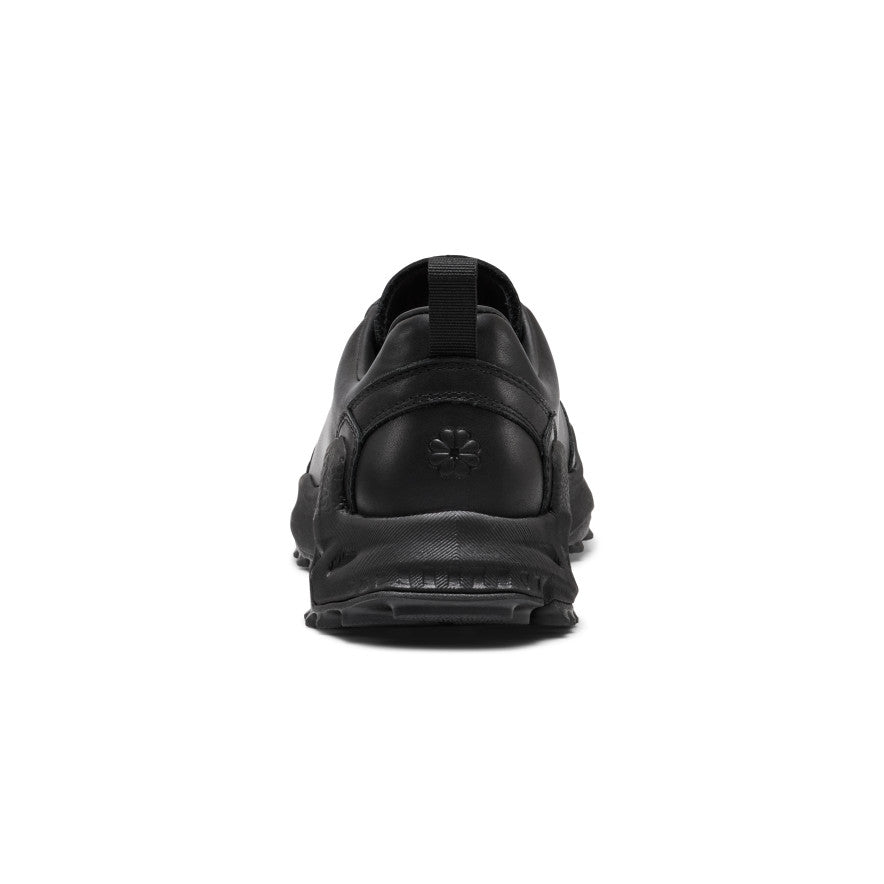 Men's jasper zionic se1 leather sneaker in flux black shown from the back with a chunky rubber sole