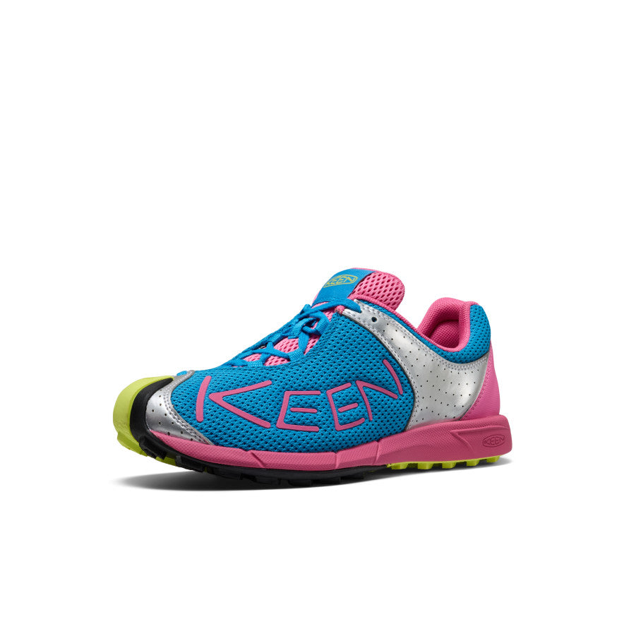 Women’s a86 sneaker in swedish blue and shocking pink with mesh upper silver accents and lime green outsole