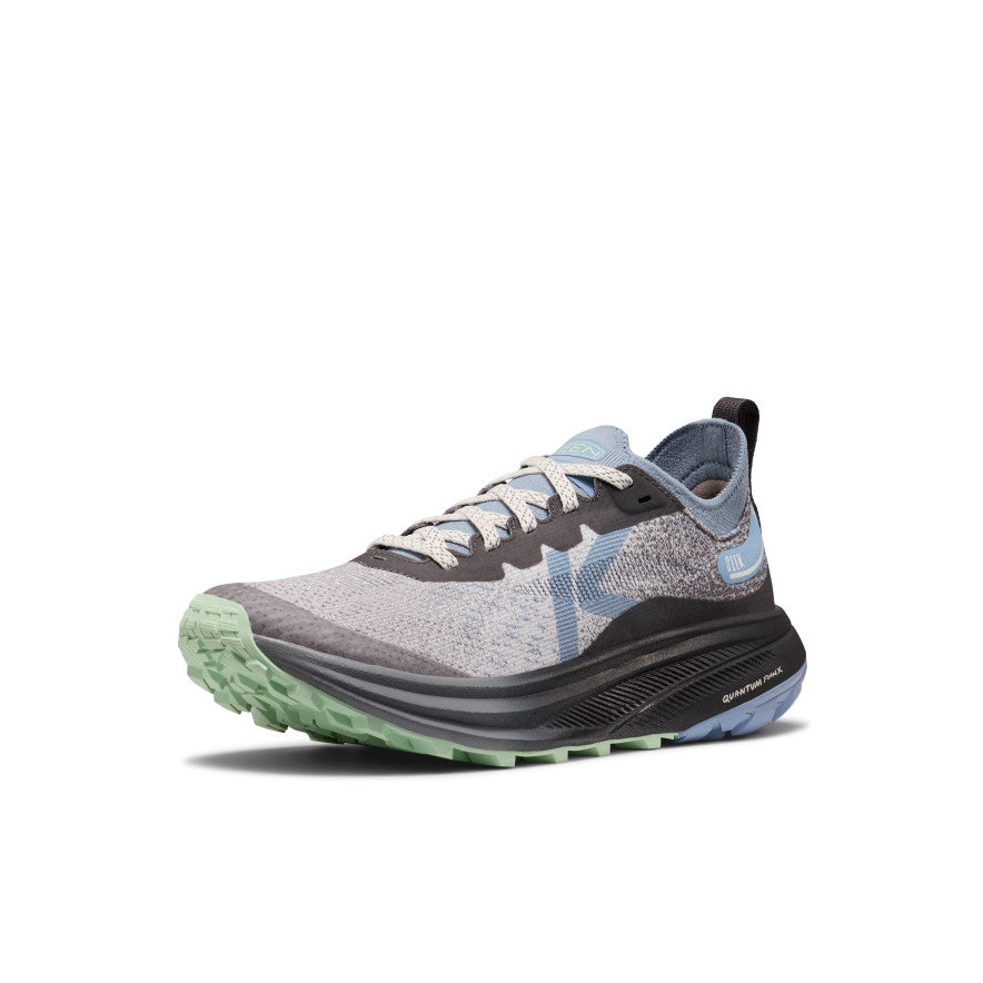 Women's Seek Trail Running Shoe - Magnet/Scenic Green Women’s seek trail running shoe magnet scenic green with gray and light blue textured upper black midsole and green outsole - Image 1