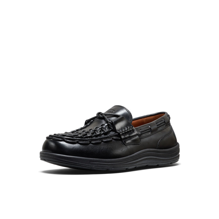 Women's UNEEK Loafer - Nocturnal Black Black leather womens uneek loafer with braided detailing and cushioned sole in nocturnal black color - Image 1