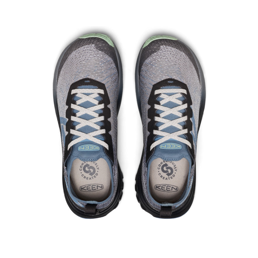 Women's Seek Trail Running Shoe - Magnet/Scenic Green Women’s seek trail running shoe in magnet with scenic green accent gray and black keen hiking shoes with white laces - Image 1