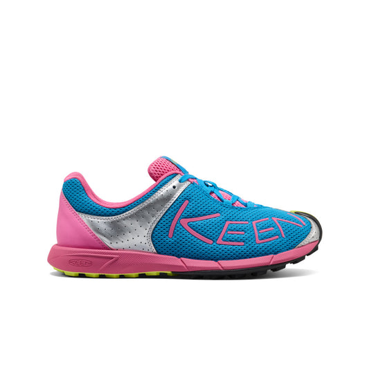 Women’s a86 sneaker in swedish blue and shocking pink with mesh upper silver perforated panel and neon yellow outsole