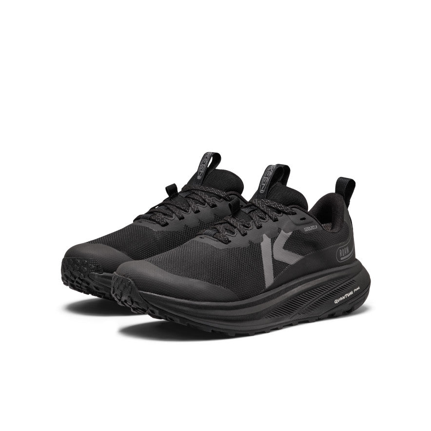 Women's Roam Waterproof Trail Running Shoe - Black/Black Black women's roam waterproof trail running shoe with sleek minimalist design and gray accents - Image 1