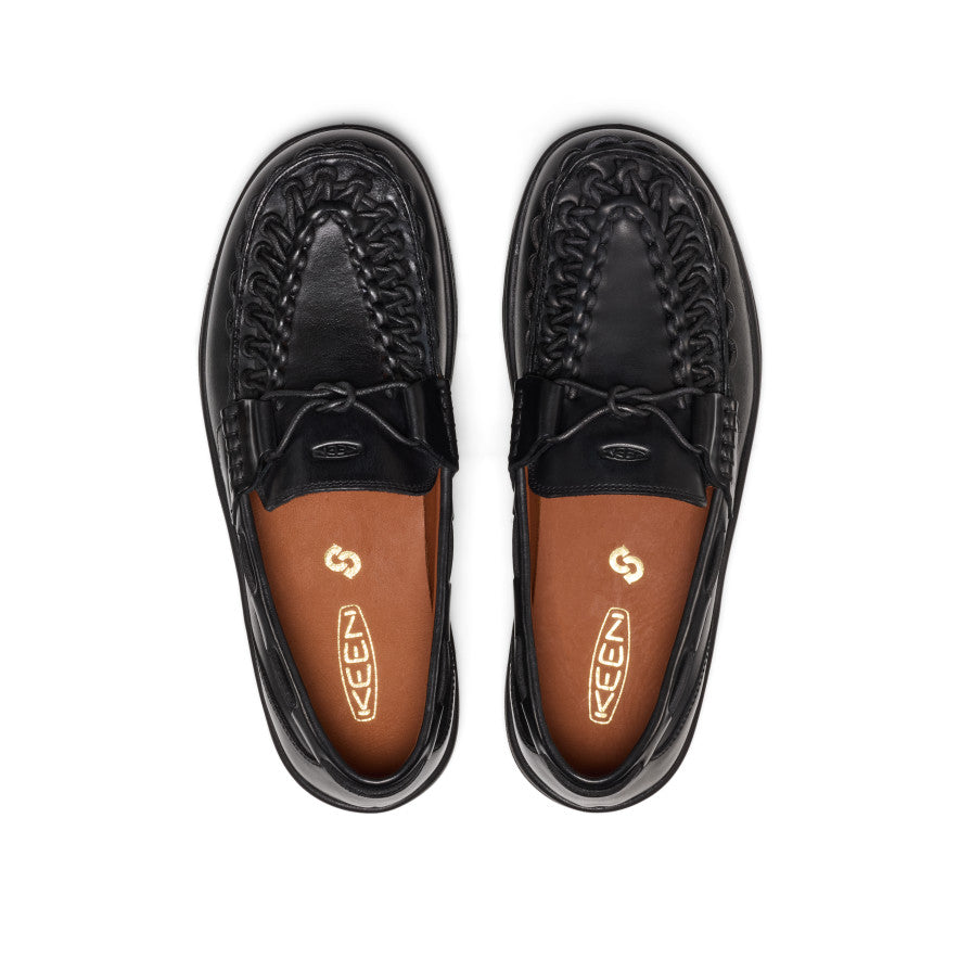 Men's UNEEK Loafer - Nocturnal Black Men’s uneek loafer nocturnal black black leather loafers with braided design tied laces and zeus brand logo insole - Image 1