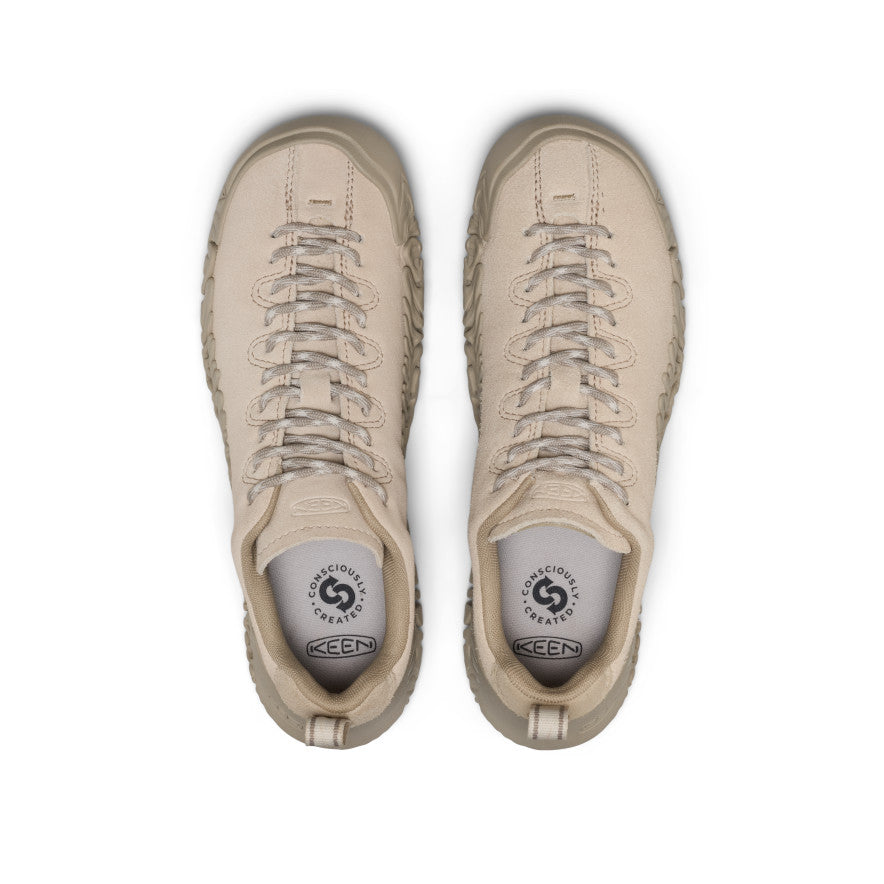 Beige keen women's jasper merko hiking shoes with textured uppers and matching laces in birch plaza