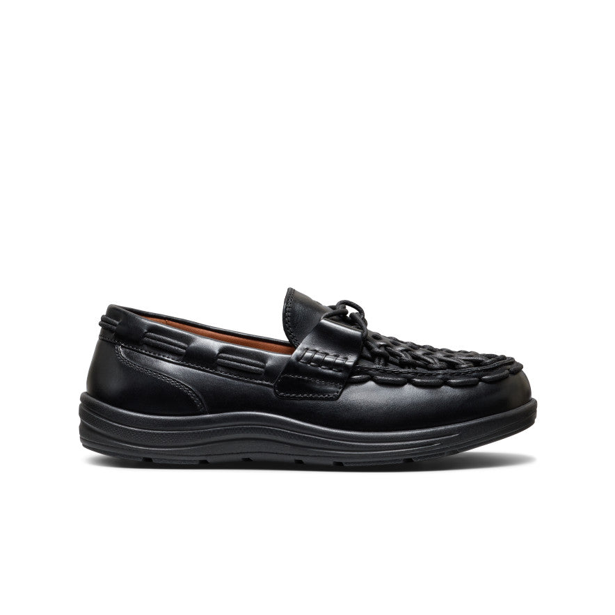 Women's UNEEK Loafer - Nocturnal Black Black leather women’s UNEEK loafer with braided toe and decorative strap in nocturnal black color - Image 1