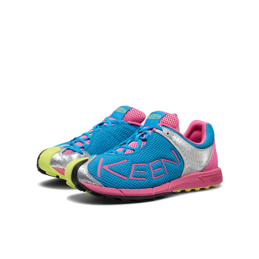 Women’s a86 sneaker in swedish blue and shocking pink with mesh upper silver accents and neon green outsole