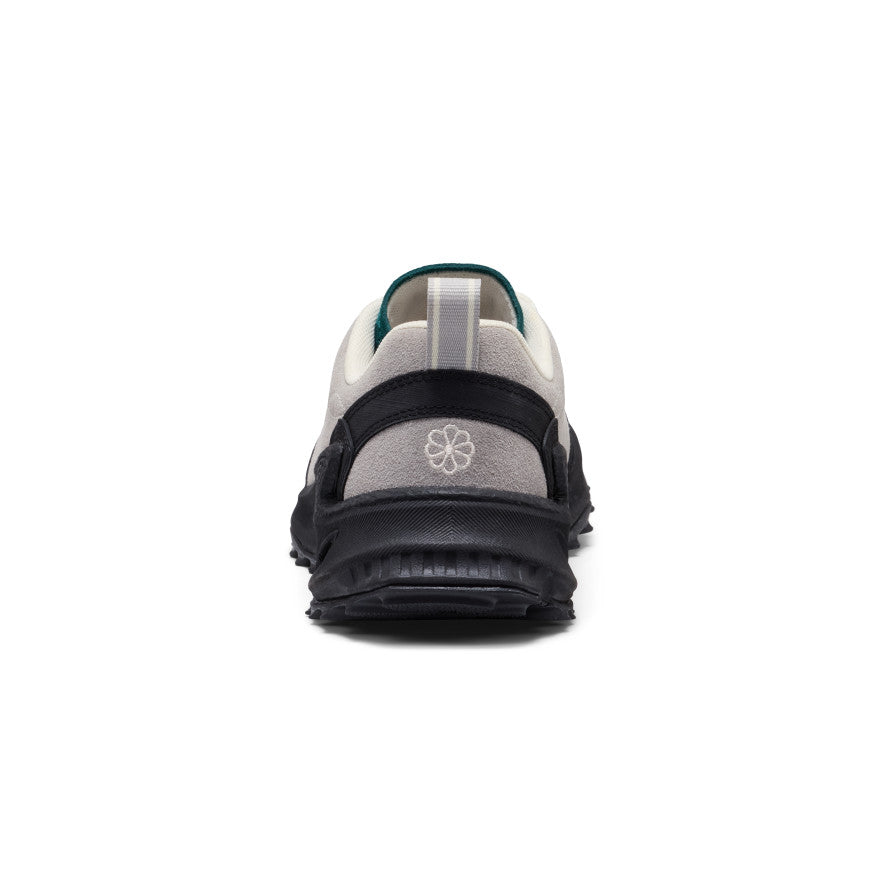 Back view of women’s jasper zionic sneaker in alloy and mediterranea with gray black colors and embroidered flower logo