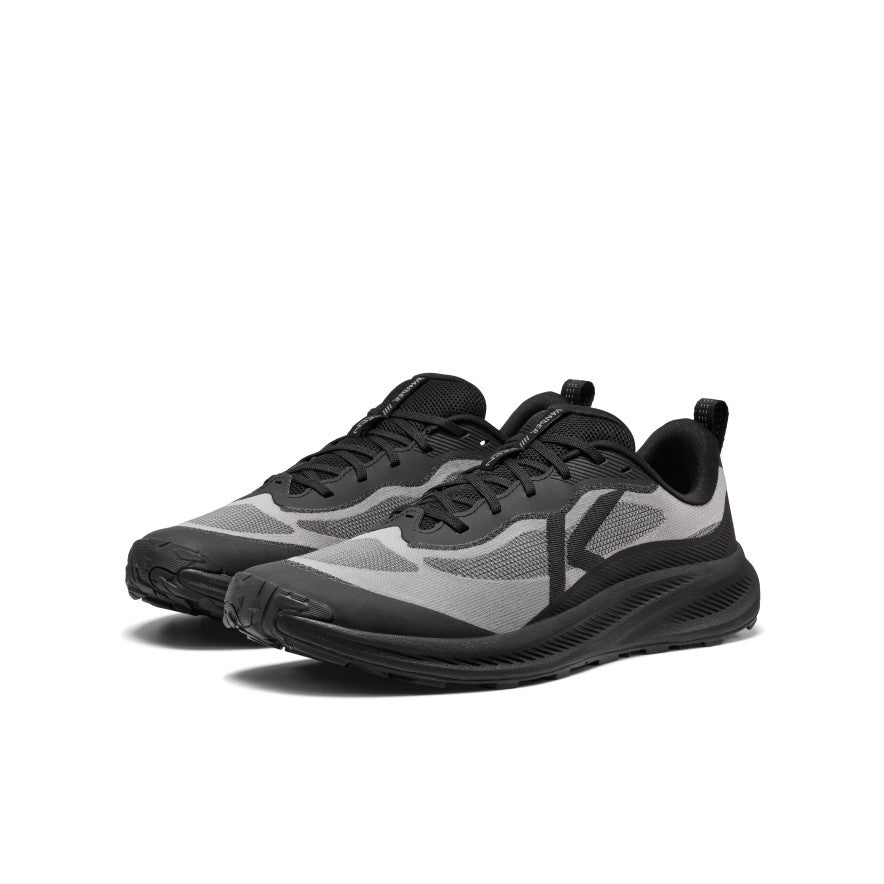 Men's wander trail running shoe black magnet with mesh upper rubber outsole and prominent logo