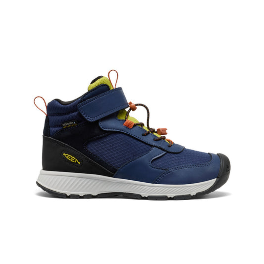 Big kids skua waterproof boot in naval academy with rogue green accents featuring mesh upper