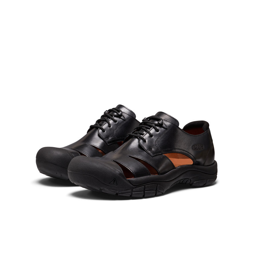 Men's Newport Oxford - Nocturnal Black Men’s newport oxford nocturnal black leather lace-up sandals with rugged sole and tan interior lining - Image 1