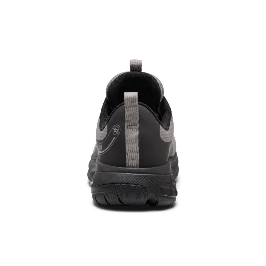 Rear view of waterproof trail runner with secure heel support and durable construction