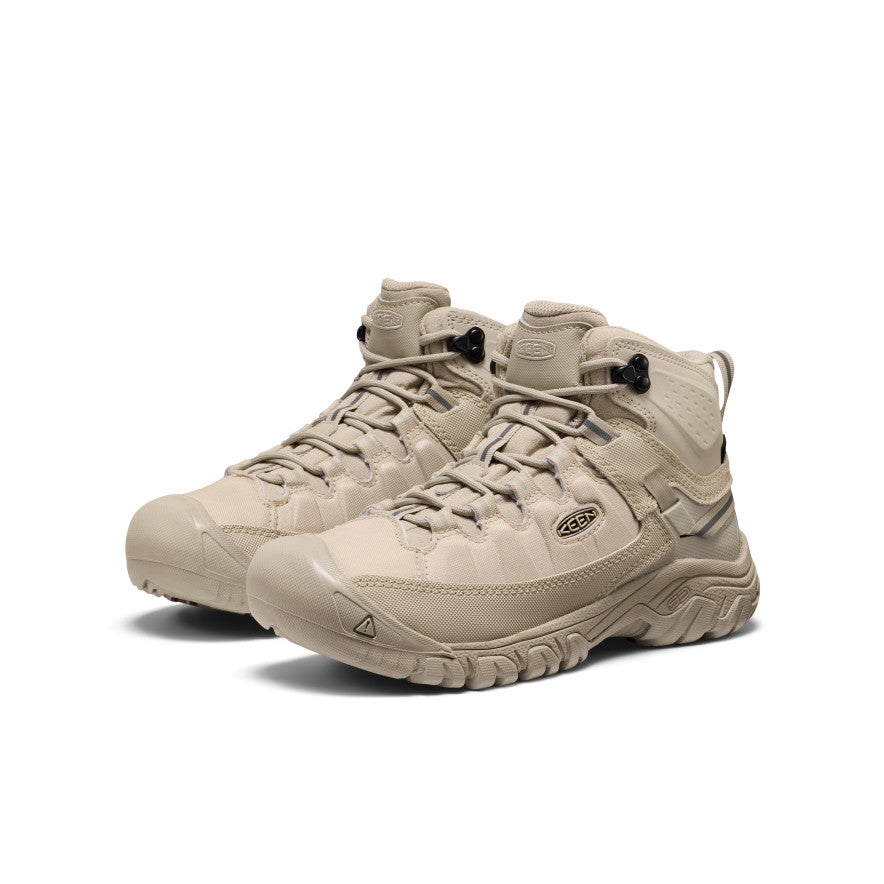 Beige keen women’s targhee exp waterproof hiking boots with durable mesh synthetic overlays and rugged outsole