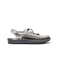 Gray woven keen men's uneek canvas sandal with braided upper and dark gray rubber sole designed