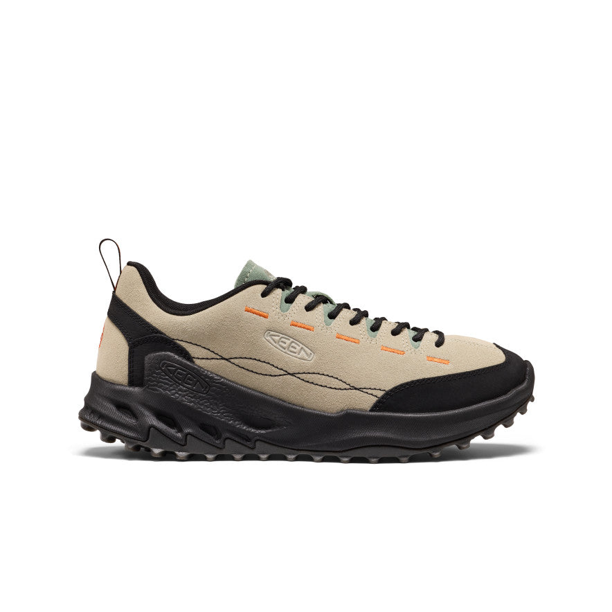 Men's jasper zionic sneaker in beige and black with orange accent stitching designed for hiking