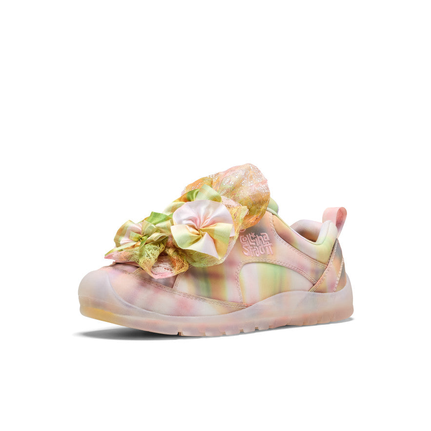 Colorful sneaker with floral design on a white background