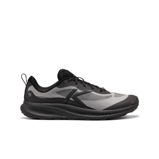 Men's Wander trail running shoe in black and magnet with mesh upper and rubber outsole for trail