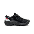Back view of women's Targher PHILEO shoe black patent leather and rubber sneaker with white heel