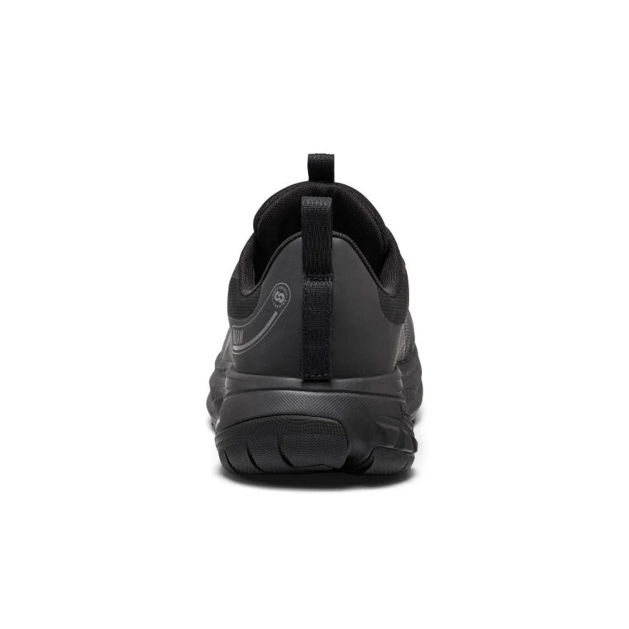Men's Roam Waterproof Trail Running Shoe - Black/Black Rear view of waterproof trail running shoe with stable heel support and cushioned comfort - Image 1