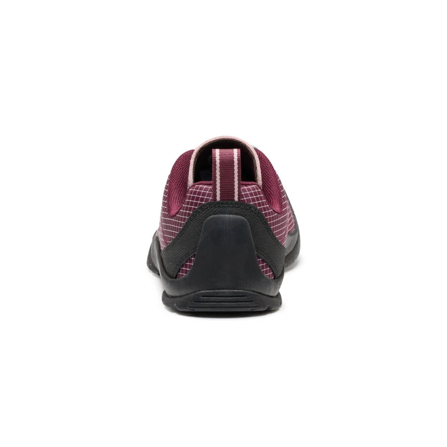 Rear view of burgundy shoe with pull-on heel tab for easy on-off wear