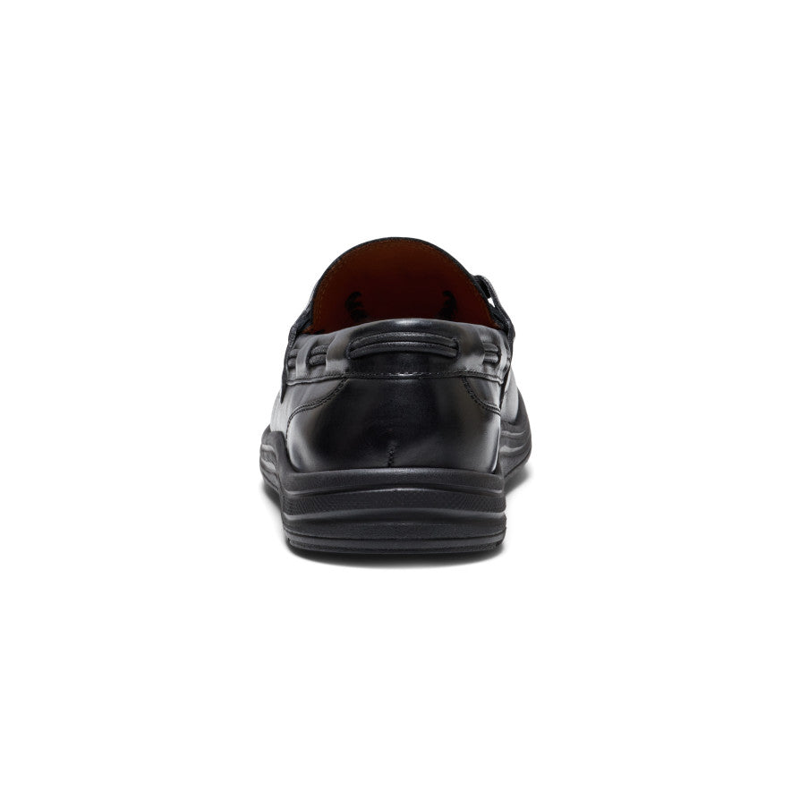 Women’s UNEEK loafer in nocturnal black with glossy black leather and contrasting brown interior lining slip-on shoe