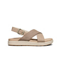 Beige women's Elle Luxe backstrap sandal with cross straps gold-tone buckle and platform sole
