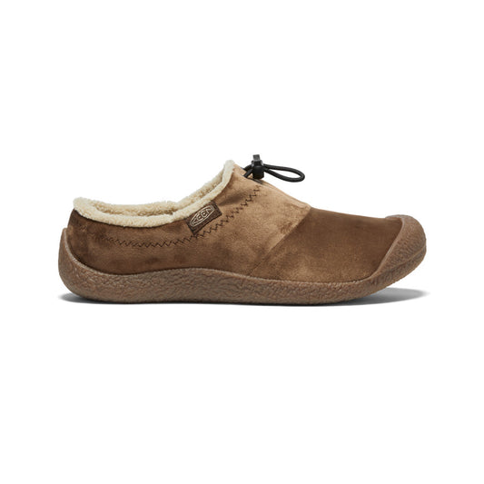 Women's howser iii slide dark earth velour brown suede slip-on shoe with plush beige lining