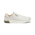 White leather women’s knx sneaker with subtle gray heel accent and minimalist star white design